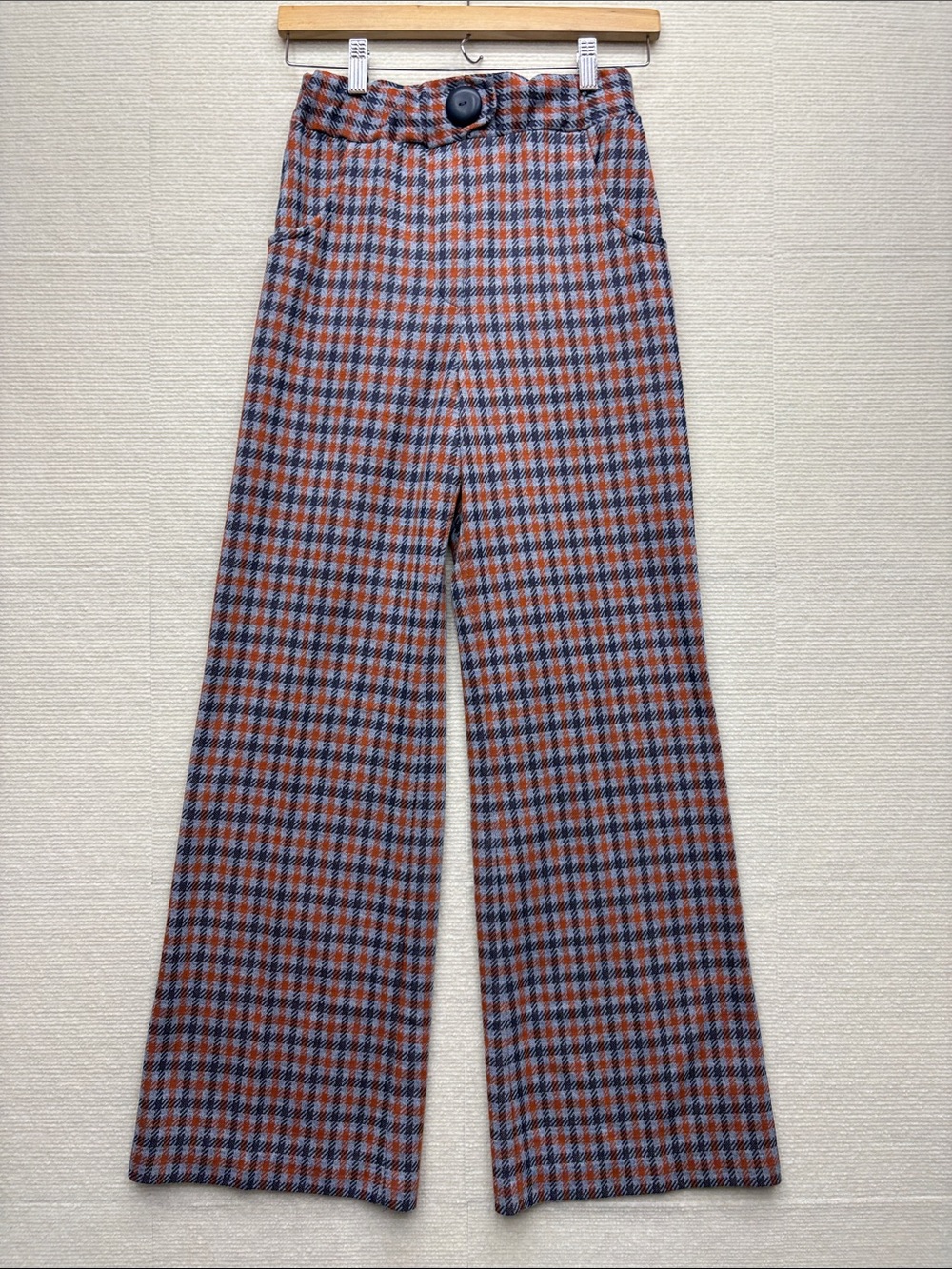 Pandora 11 vintage Plaid Wide-Leg Pants in Blue & Orange